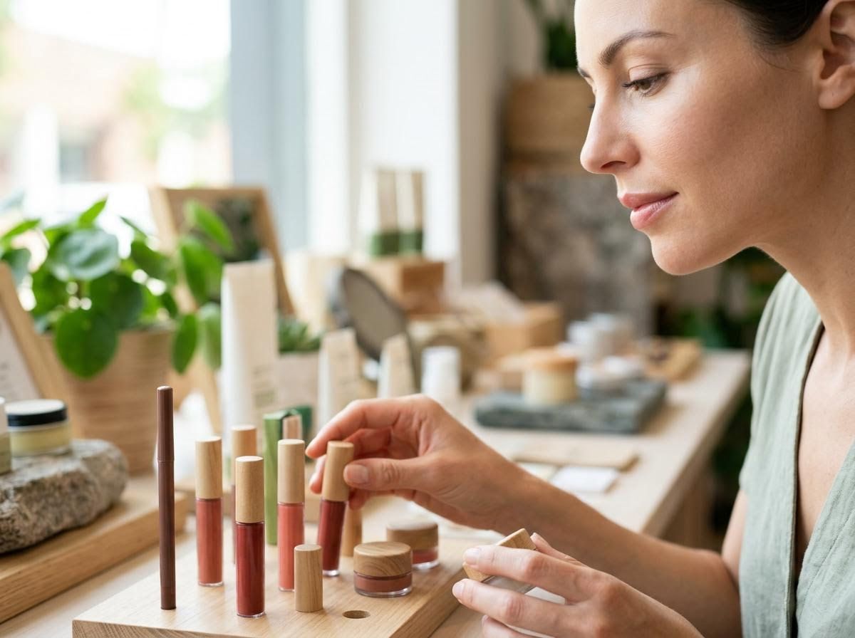 Woman Examining Natural Cosmetic Products