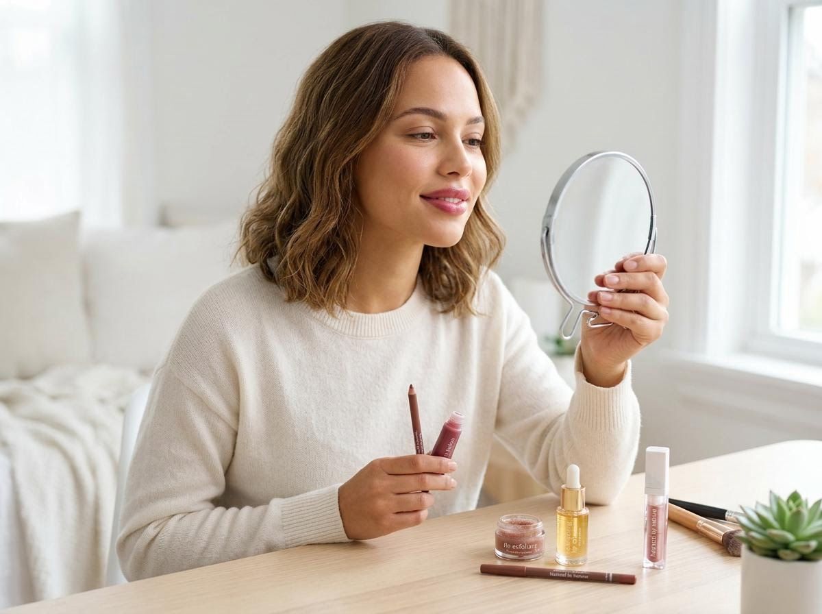 Woman Applying Natural Lip Makeup