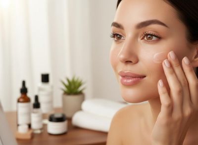 Woman applying face cream