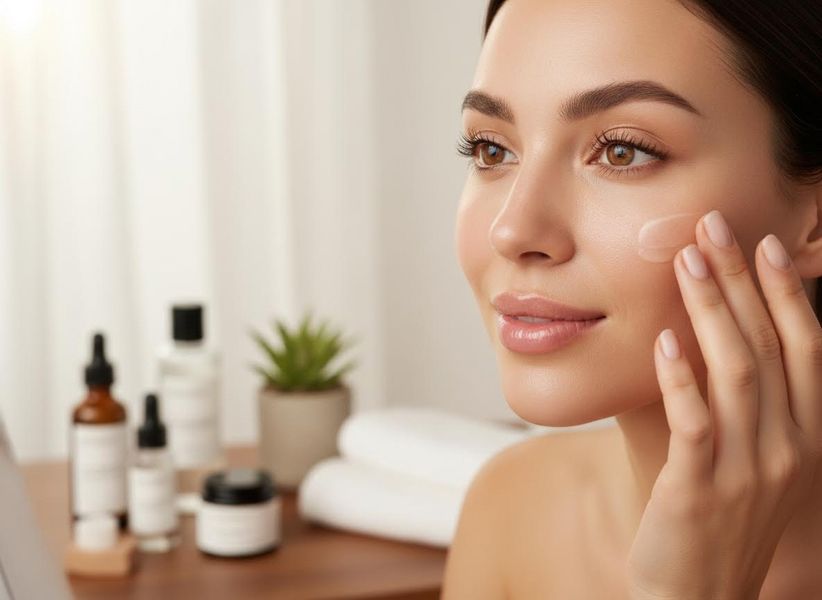 Woman applying face cream