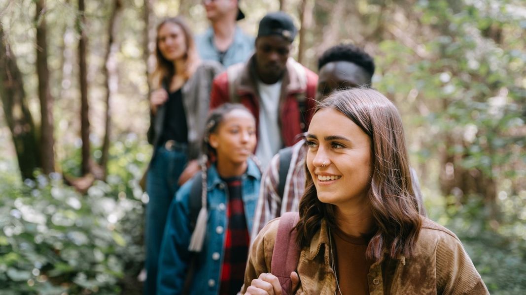 Friends hiking together