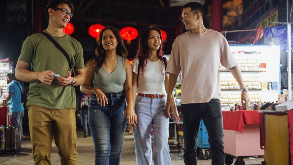 Friends walking around at a local market