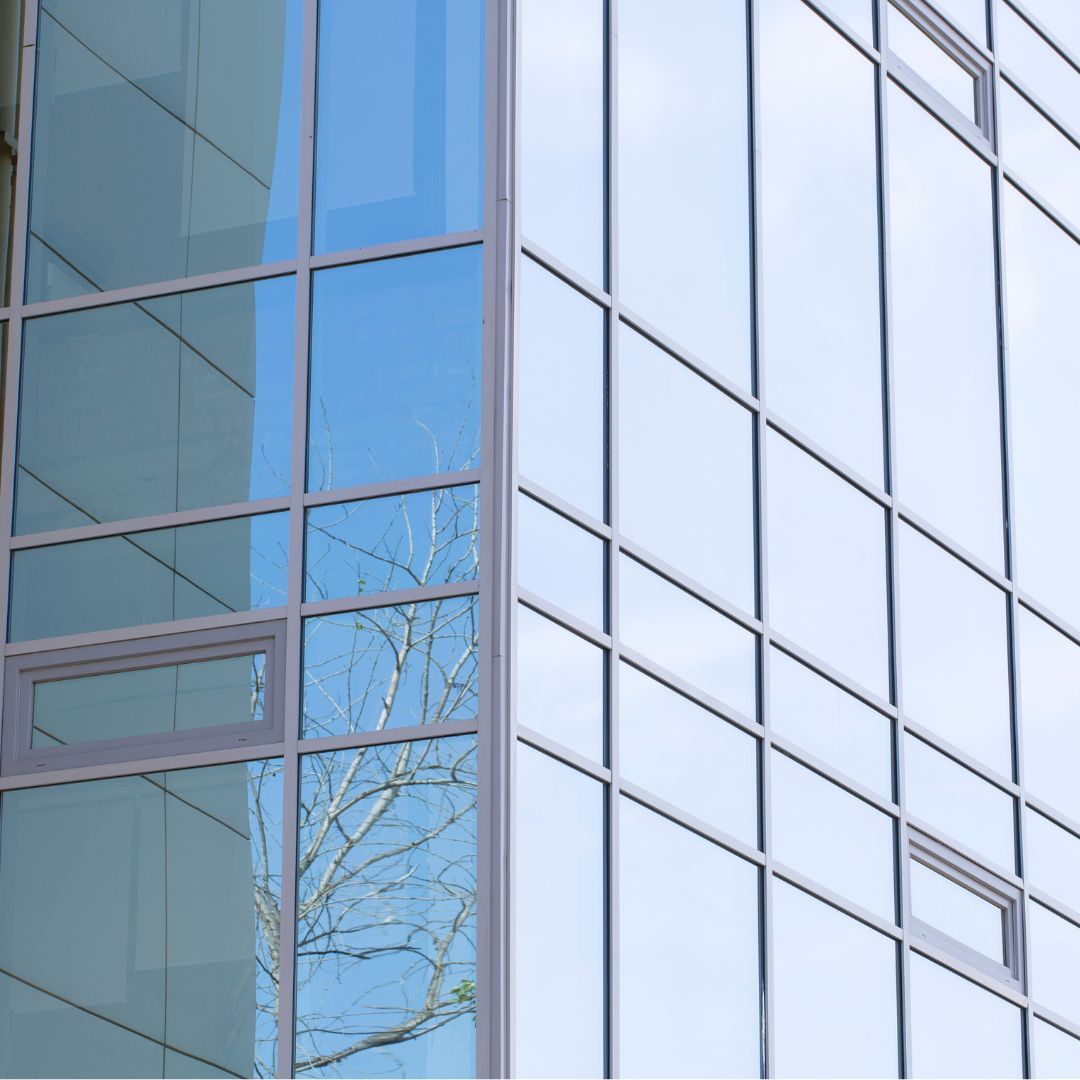 Tinted building windows from the outside