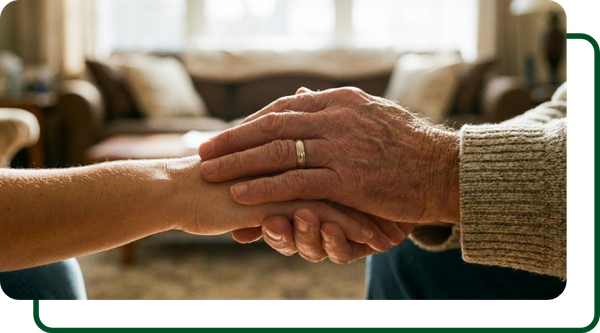 Senior hands holding a younger hand