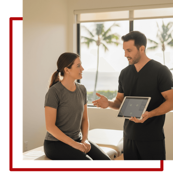 physical therapist educating patient