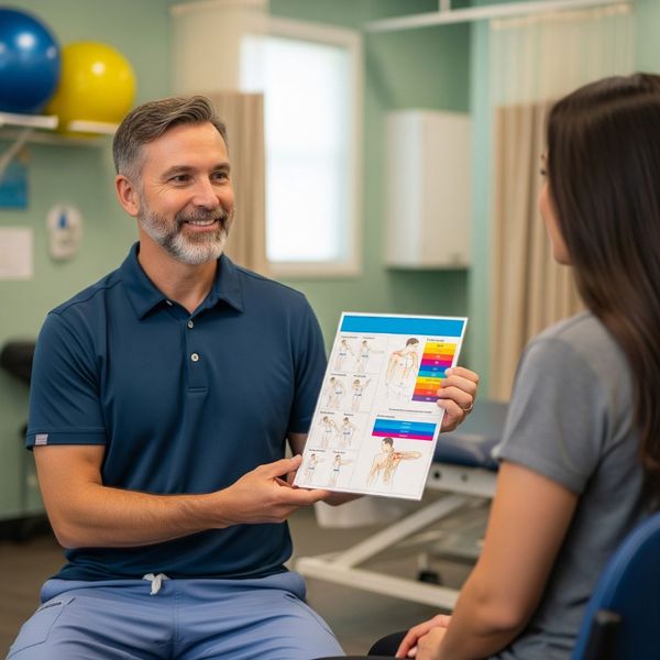 physical therapist showing chart