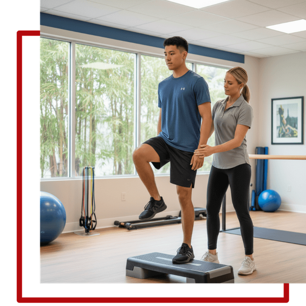 physical therapist working with a male patient