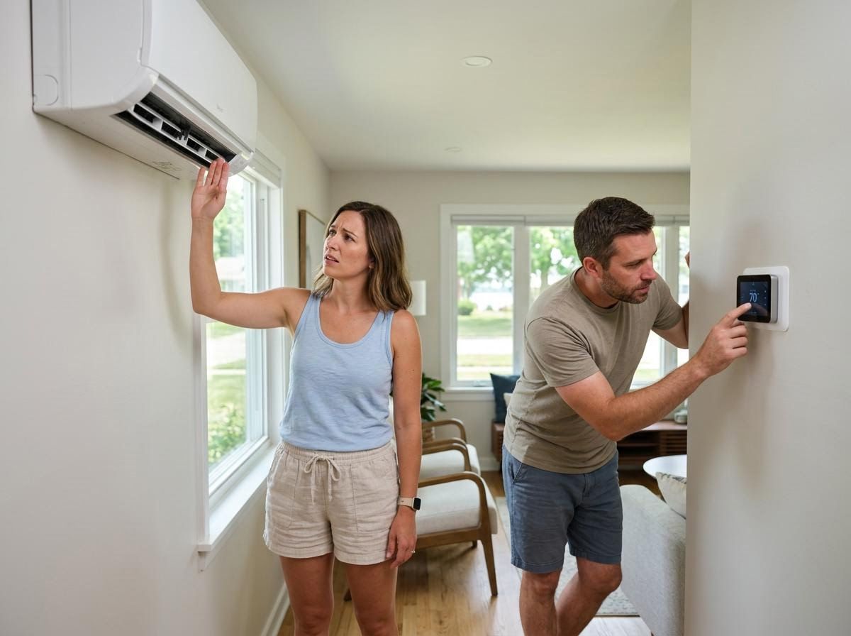 Couple troubleshooting home heating and cooling systems