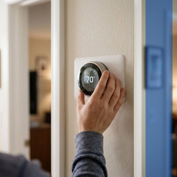 person adjusting thermostat