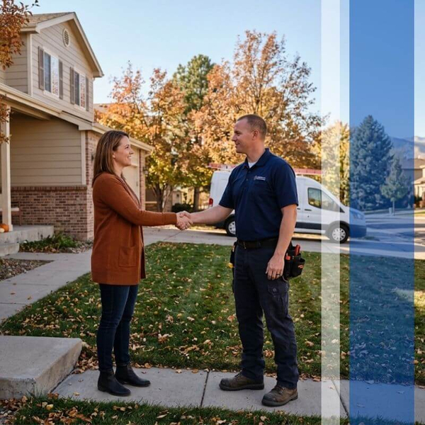 HVAC contractor shaking a homeowner's hand