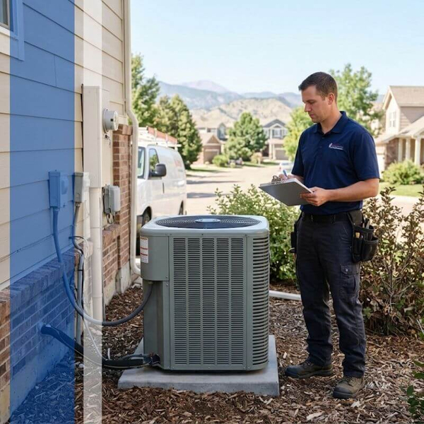 HVAC contractor inspecting an AC unit