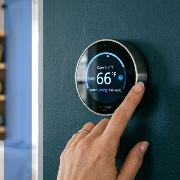 Hand adjusting a smart digital thermostat