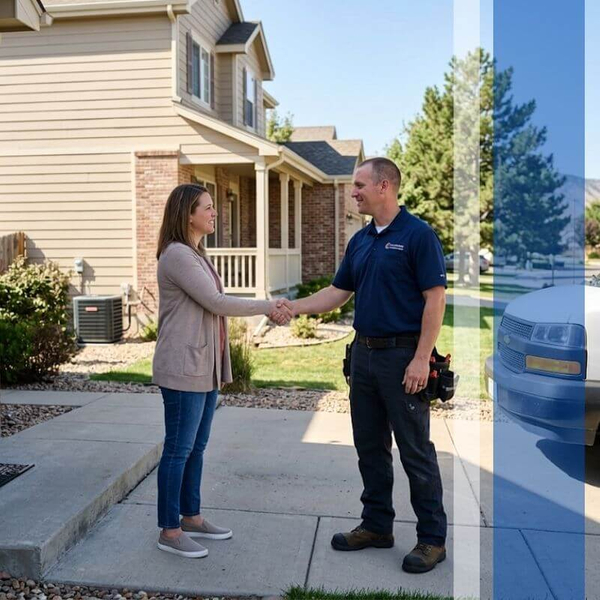 HVAC contractor shaking a homeowner's hand