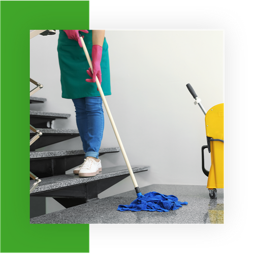 Woman mopping stairs in an apartment complex