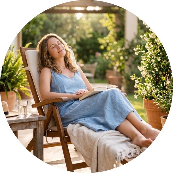 A happy woman relaxing in the sun.