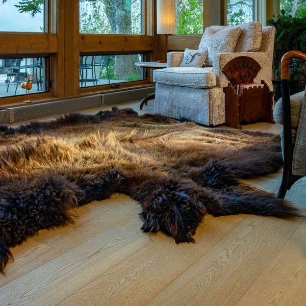 buffalo hide rug on floor