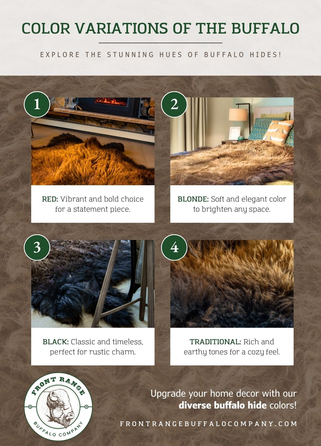 infographic of color variations in buffalo hides