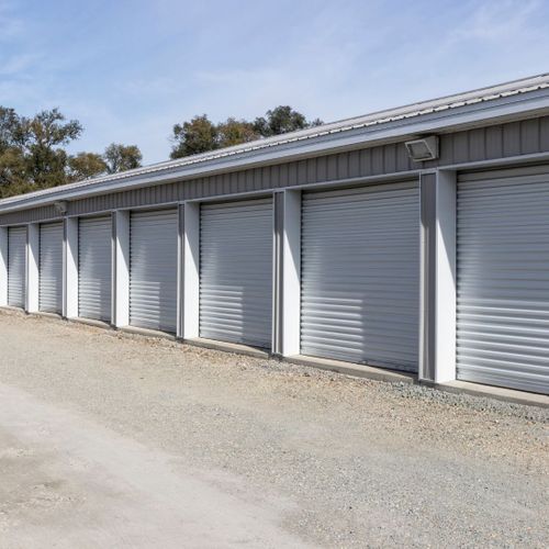 row of white self storage units