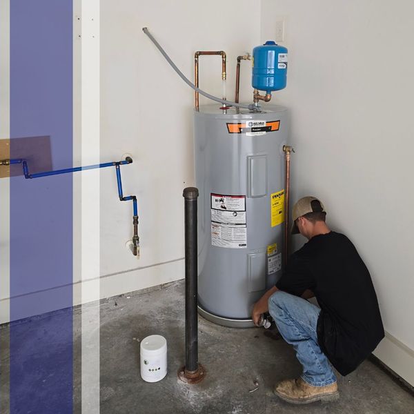 man checking a water heater man checking a water heater