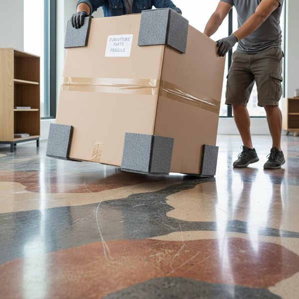 Heavy box with furniture pads being moved on a decorative concrete floor polished2.jpg