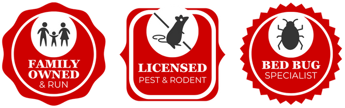 badges: family owned & run, licensed pest & rodent, bed bug specialist