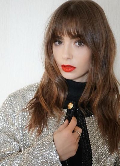 Lily Collins Bottleneck Bangs