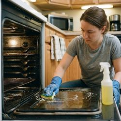 Image of a woman cleaning an oven