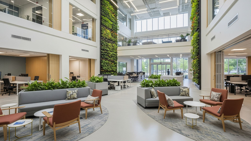 A sparkling clean, modern office interior