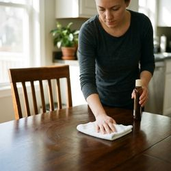 Image of a woman polishing a table