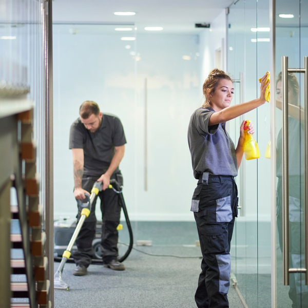 Cleaners cleaning an office space