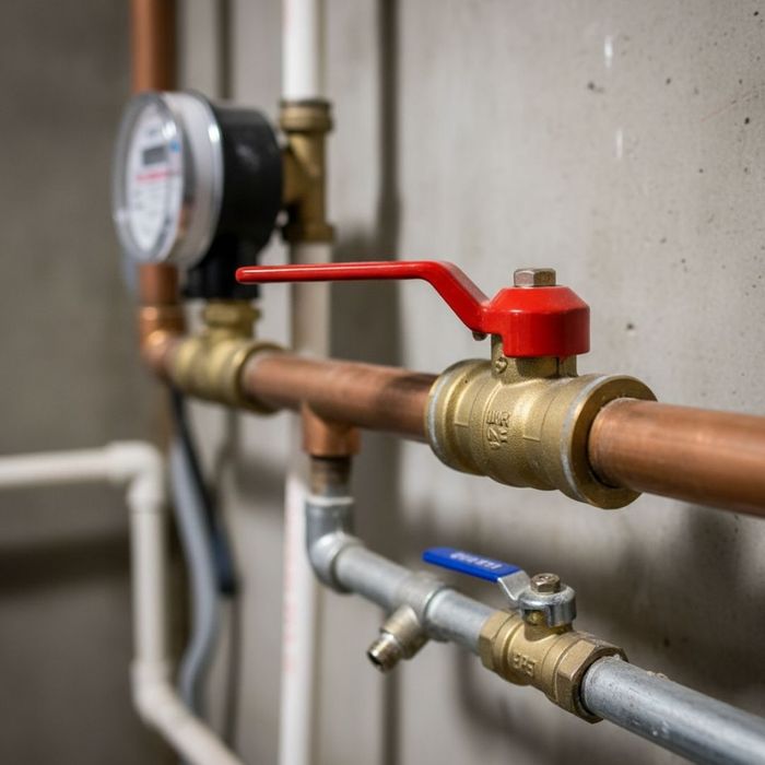 Close-up of a main residential water shut-off valve