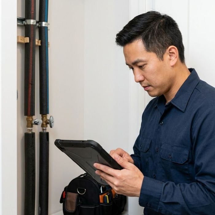 Plumber with an Ipad.