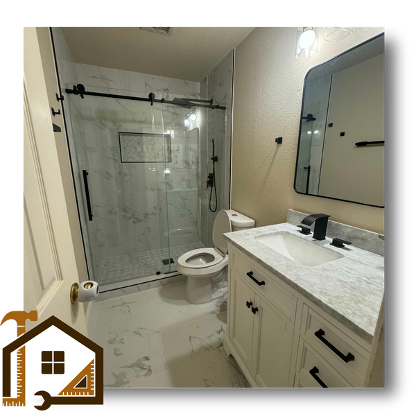 bathroom with custom shower 