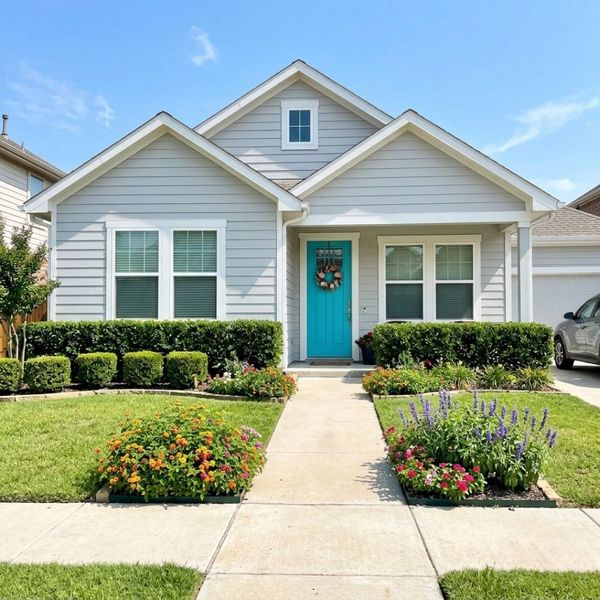 Freshly painted house exterior with crisp siding, a new front door, and clean landscaping boosting curb appeal.