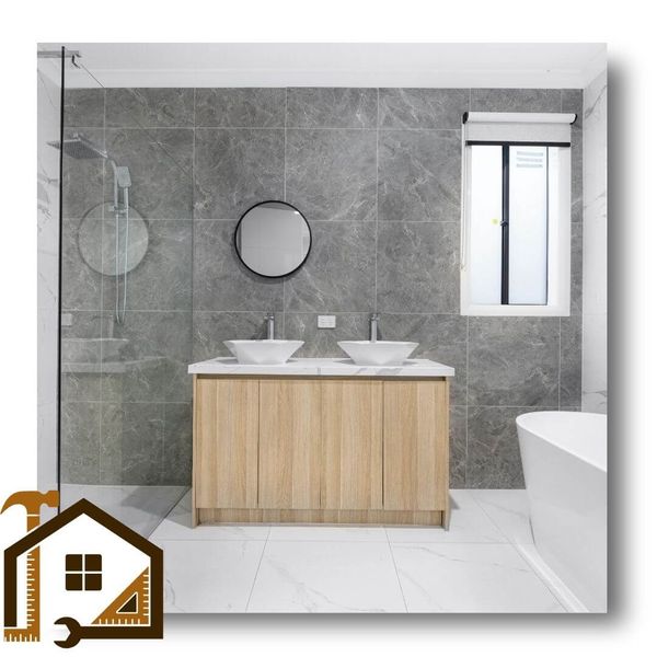 bathroom with wood vanity