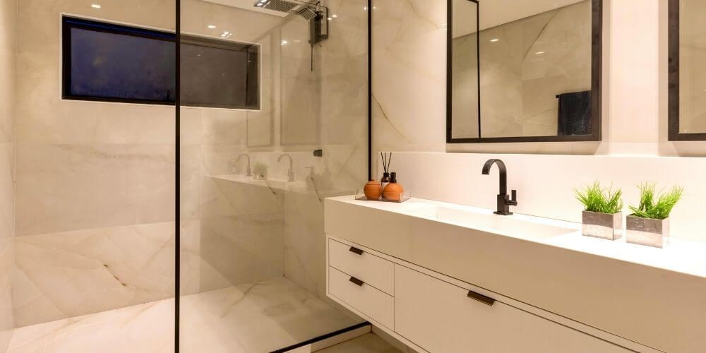 master bathroom with custom tile work
