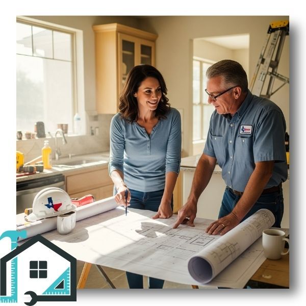 homeowner reviews construction plans with contractor homeowner reviews construction plans with contractor