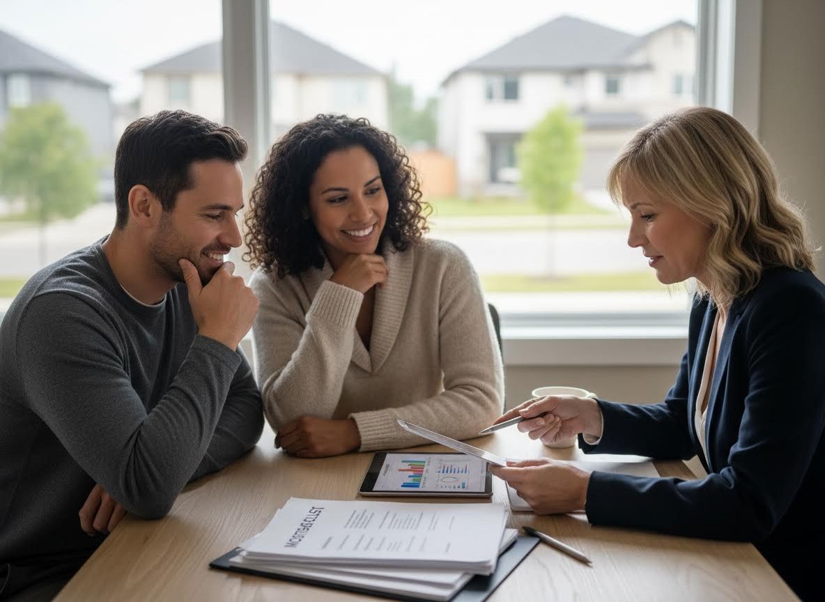 Couple reviews mortgage options with financial advisor