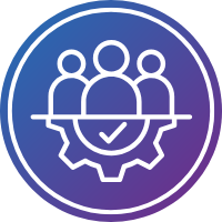 gear, checkmark, personnel icon