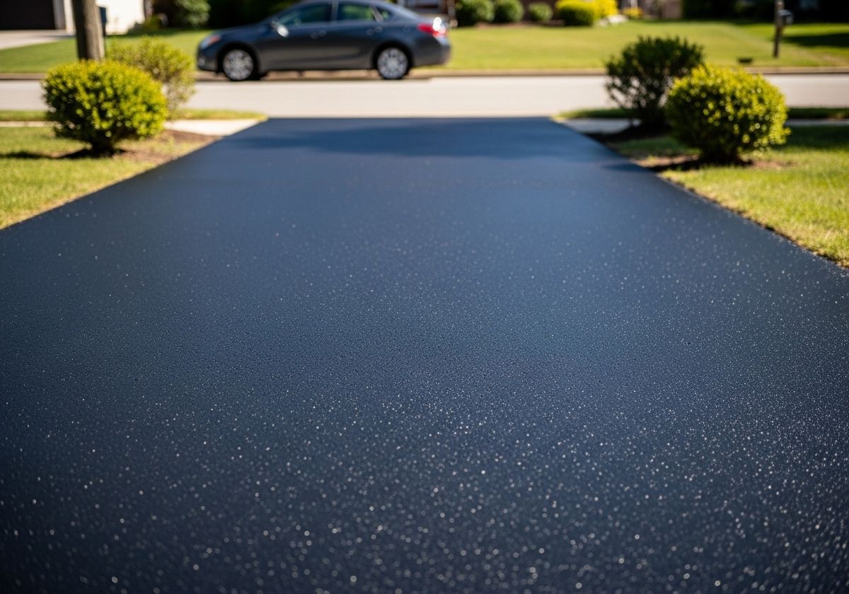 Freshly sealed black asphalt driveway