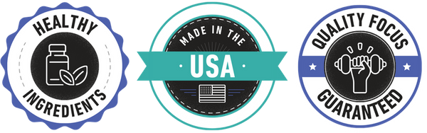 trust badges: healthy ingredients, made in the usa, quality focus guaranteed