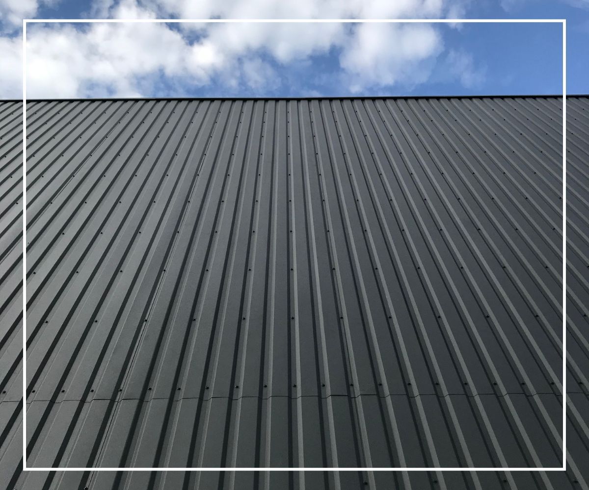 A flat metal roof 
