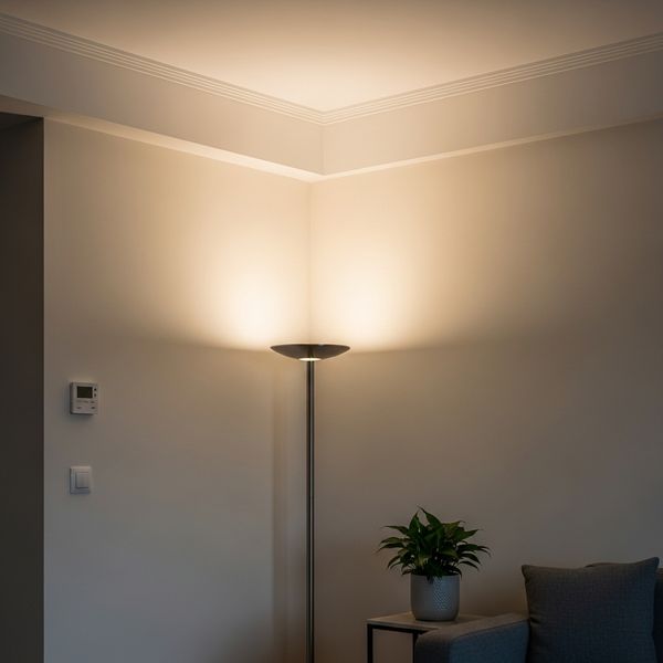 floor lamp providing uplighting to make the apartment ceiling appear higher.