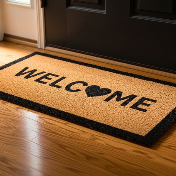 welcome mat on the floor inside a door