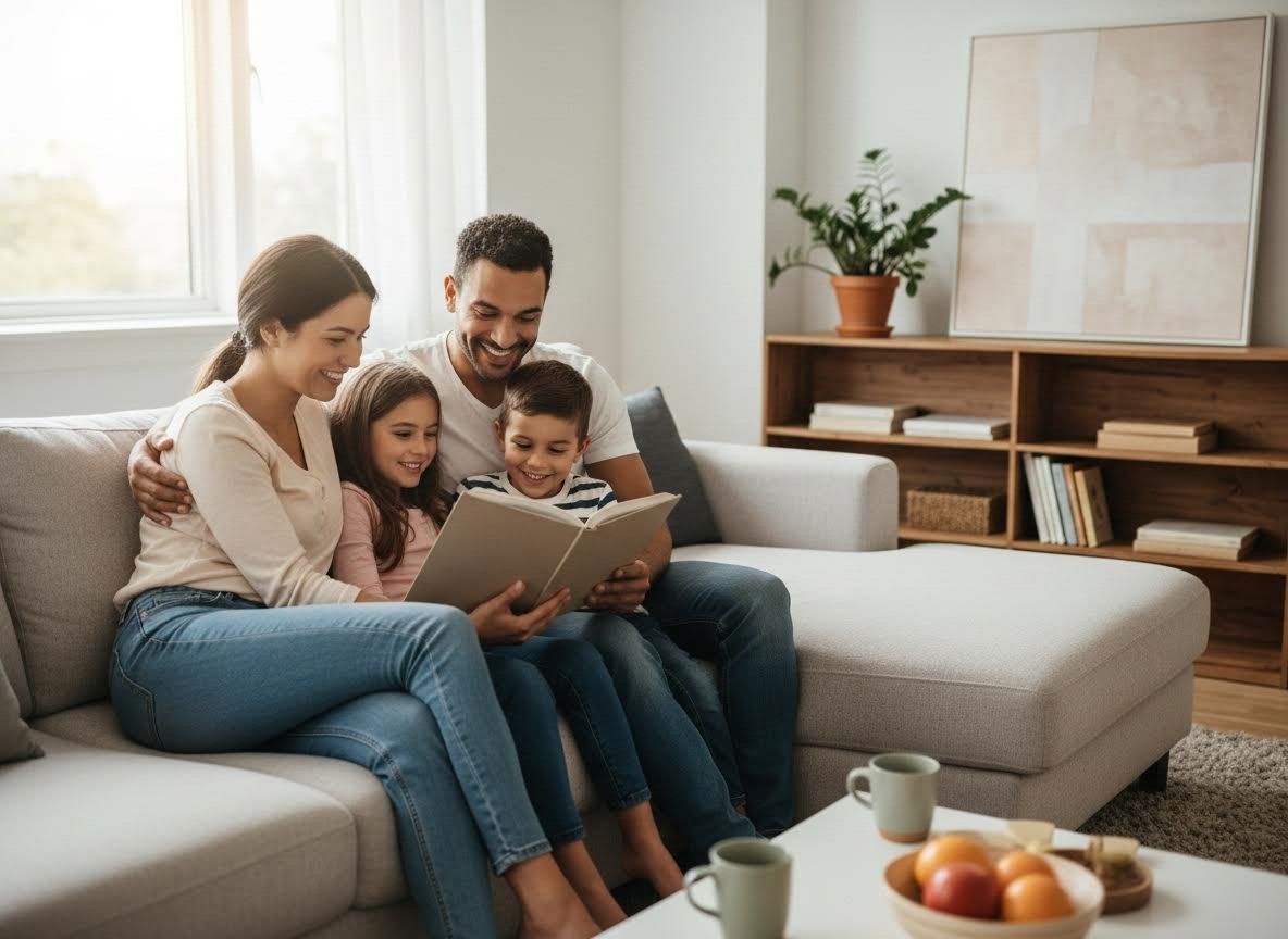 family together in an apartment