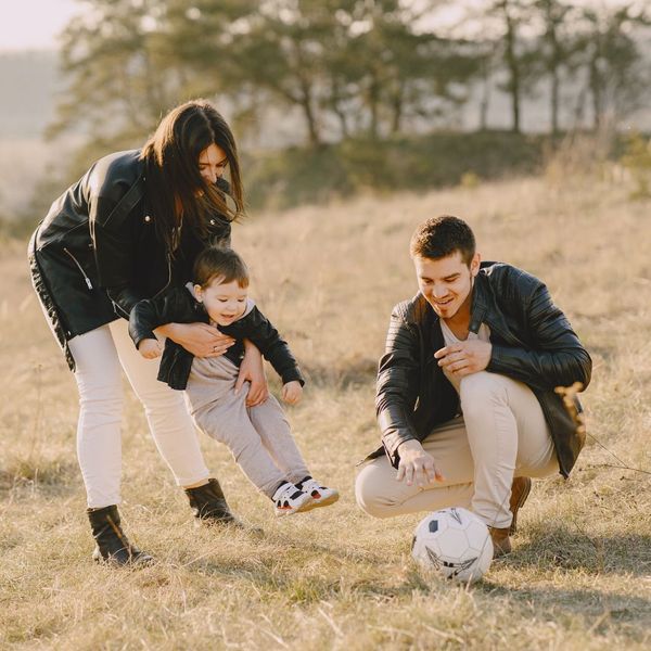 family playing outside