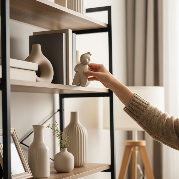 hand grabbing decor they no longer want off of a shelf