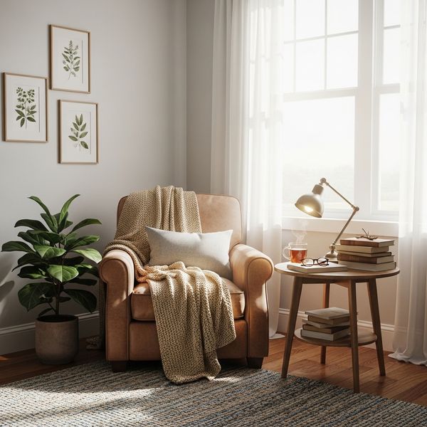A peaceful reading nook in an apartment