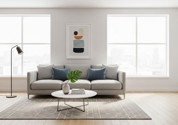 A bright, modern apartment interior with minimalist decor