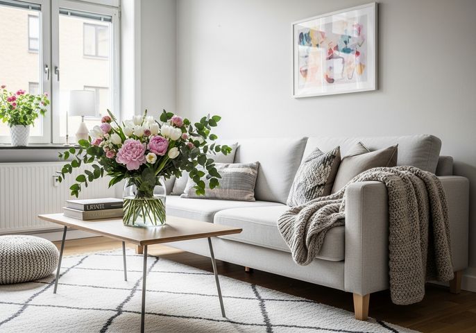 Modern luxury apartment living room with seasonal decor